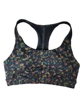 Athleta Contender Sports Bra Small Mesh Pullover Ancient Forest Leopard #446803